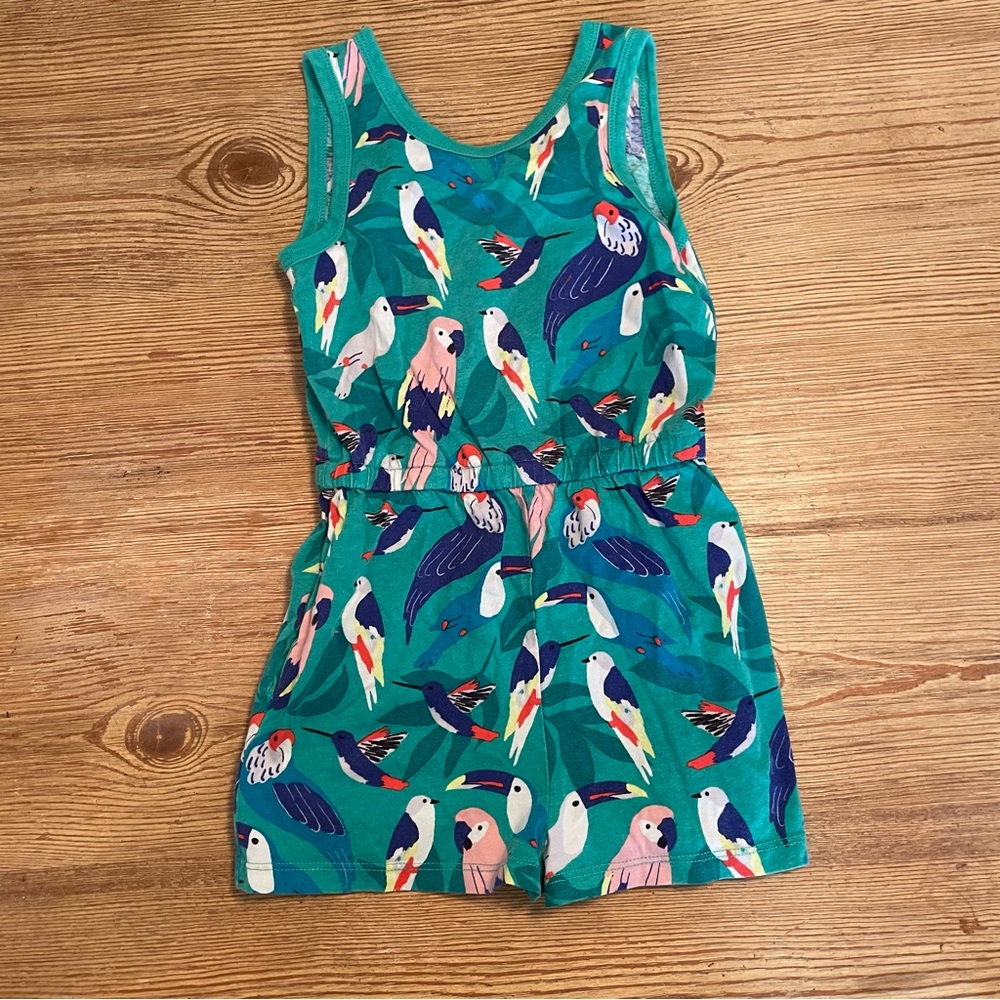 Tea Collection Teal Parrot Print Girls Romper